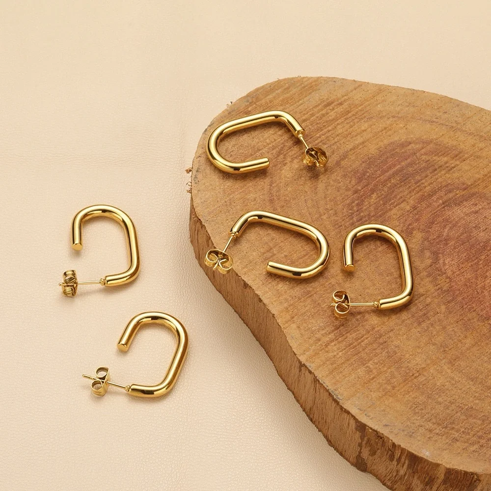 18K Gold Plated Hoop Earrings*Everyday Earrings*Tarnish Free Jewelry*Geometric - Picture 5 of 7